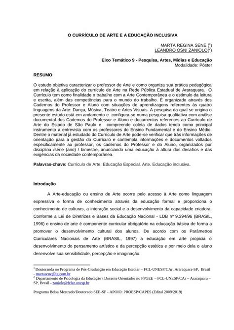 Pdf O Curr Culo De Arte E A Educa O Inclusiva Pdf Fileo Curr Culo