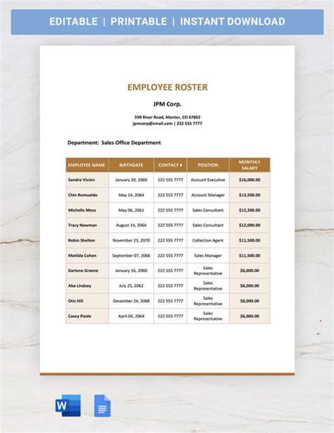 Employee Leave Roster Template - Download in Word, Google Docs ...