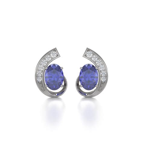 Boucles D Oreilles ADEN Or 585 Blanc Fleur Tanzanite Et Diamants 2