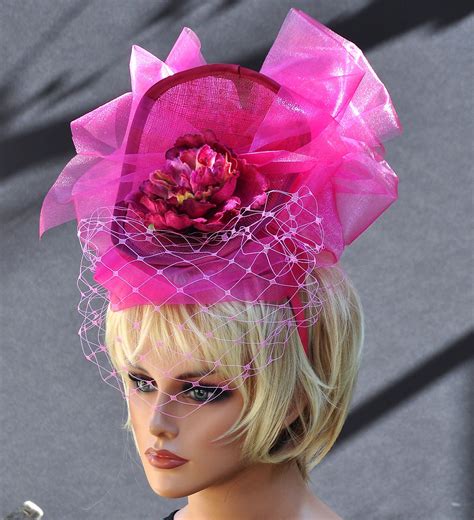 Kentucky Derby Hat Ascot Hat Fascinator Hat Pink Headpiece Derby