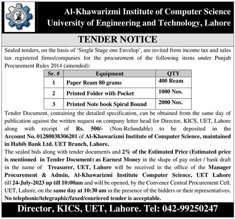 Tender Notice Document Of Stationery Items