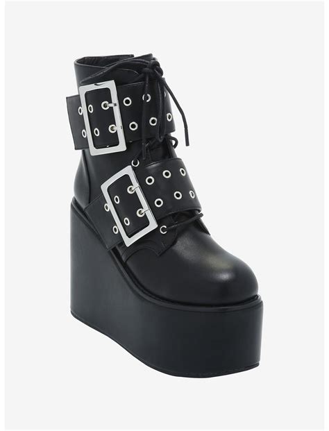 Black Chunky Buckle Platform Boots Hot Topic