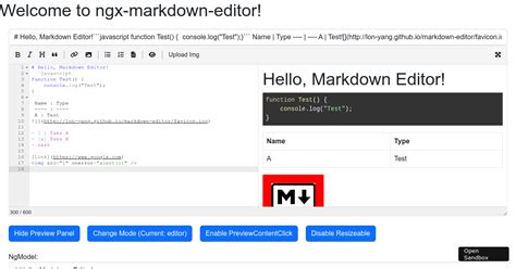 Ngx Markdown Editor Examples CodeSandbox