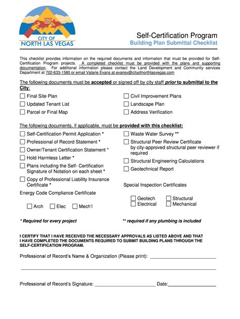 Fillable Online Self Certification Checklist Of Items Required For Fax Email Print Pdffiller