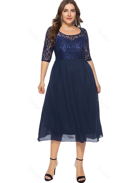 41 Off Plus Size Lace Panel Midi Dress Rosegal