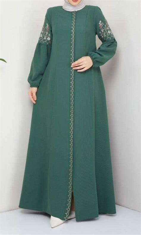 Embroidery Abaya Sage Green In Muslim Fashion Dress Modest