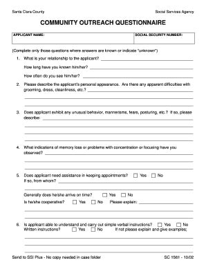 Fillable Online Sccgov COMMUNITY OUTREACH QUESTIONNAIRE Sccgovorg Fax