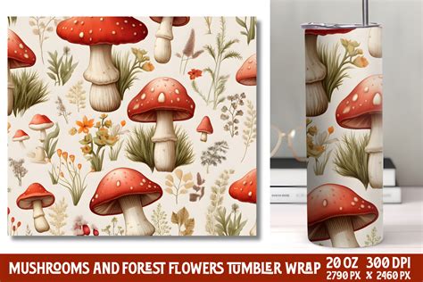 Mushrooms Tumbler Wrap Sublimation Graphic By CraftArt Creative Fabrica