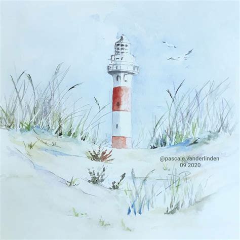 Dunes Et Phare De Coxyde Aquarelle X De Vanderlinden Pascale