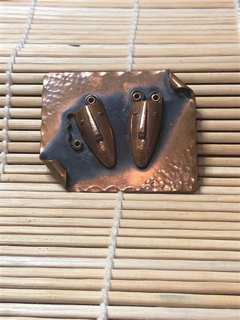 Mid Century Rebajes Copper Mask Brooch Etsy