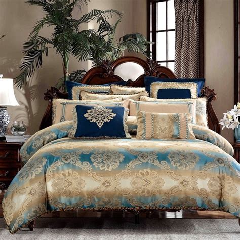 Gold And Blue Gothic Pattern Luxury Royal Style Full Queen Size