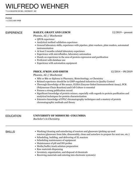 Biochemist Resume Samples Velvet Jobs