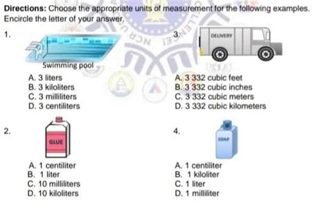 Solved: Directions: Choose the appropriate units of measurem[algebra] - Gauthmath