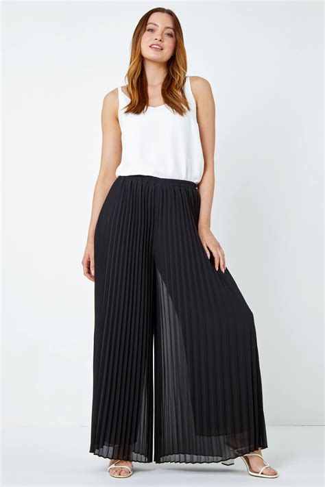 Black Pleated Wide Leg Trousers Roman Uk