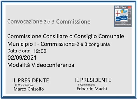 Convocazione 2 E 3 Commissione Congiunta Genova Smart