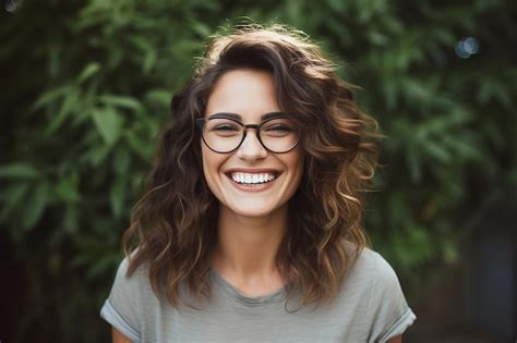 Premium Ai Image Happy Satisfied Woman Wearing Glasses Generative Ai