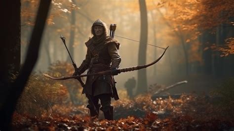 Premium Ai Image Archer In The Forest With A Bow And Arrow In His