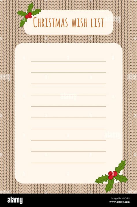 Christmas Wish List Design Template Over A Knitted Background With