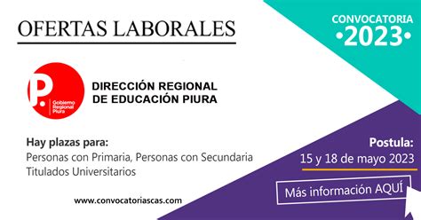 CONVOCATORIA DIRECCIÓN DE EDUCACIÓN DRE PIURA CAS 22 Plazas