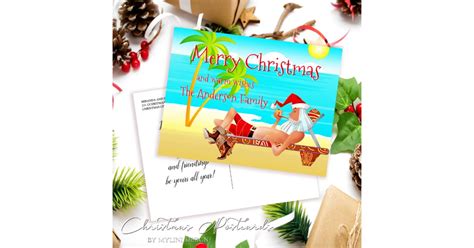 Funny Santa Beach Christmas Greetings Postcard | Zazzle