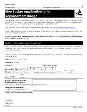 Fillable Online Blue Badge Application Form Replacement Badge Fax