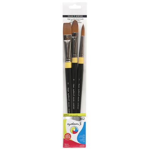 Daler Rowney System3 Acrylic Long Handle Brush 302 Wallet Of 3