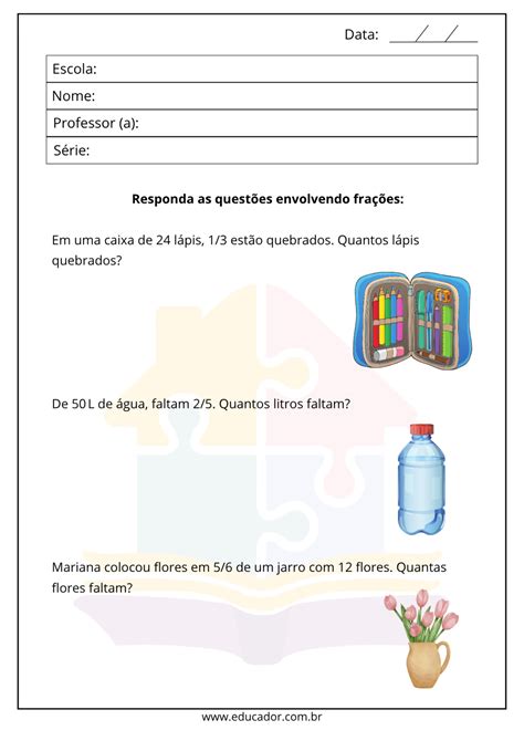 Fração De Um Número 5 Ano - Atividades de fração para o 5° ano com gabarito - Educador