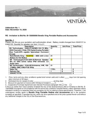 Fillable Online Addendum No 1 RE Invitation To Bid No B 130000606