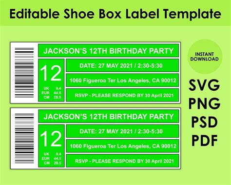 Shoe Box Label Template 8.5x11 Sheet PDF, PNG, PSD and Svg - Etsy | Label templates, Templates ...