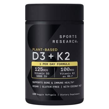 Sports Research Vitamin D3 + Vitamin K2, Plant Based, 160 Veggie ...