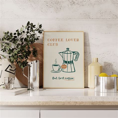 Hand Drawn Coffee Cup Wall Art Print Retro Coffee Art Poster Printable Minimalist Kitchen Wall