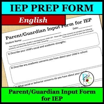 Parent Guardian Input Form For Iep In English By Prompts And Cues