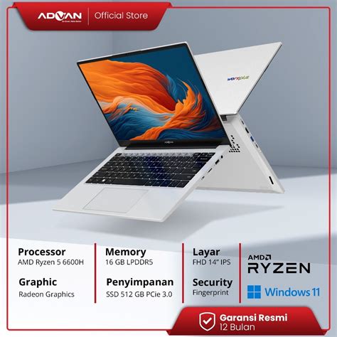 Jual Advan Laptop Workplus Amd Ryzen 5 6600h 14 Fhd Ips 16gb 512gb