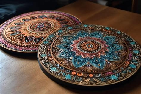 Premium AI Image A Set Of Hand Painted Wooden Coasters With A Flower