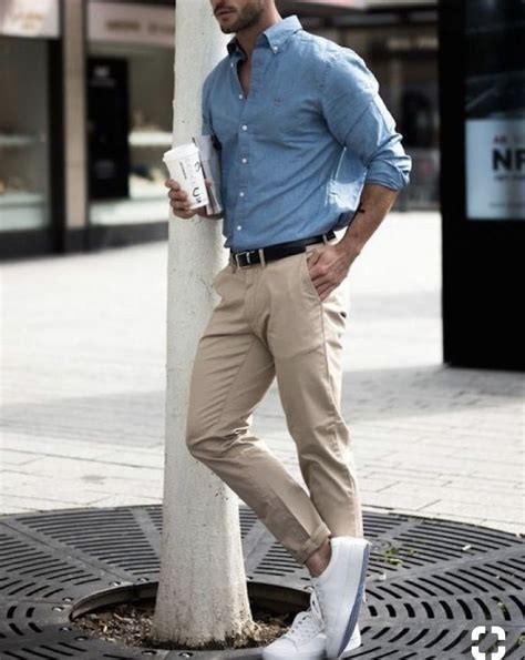 Beige Chino Light Blue Shirt Shirt Outfit Men Blue Shirt Outfit Men