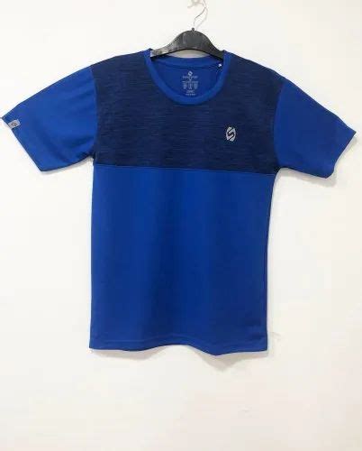 Half Sleeve Casual Wear Royal Blue Men Polyster T Shirt Neck Type