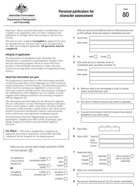 Form 80 Character Assessment Travel Visa Social Institutions