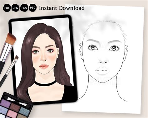 Makeup Face Chart Printable Digital Coloring Pages Face Etsy Makeup