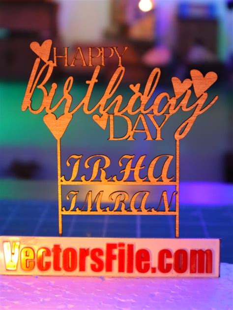 Laser Cut Wooden Happy Birthday Cake Topper Design Cdr And Dxf File