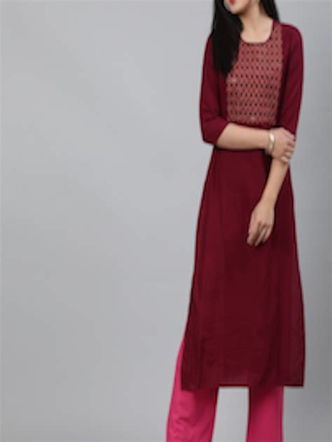 Buy Kimayra Women Red Ethnic Motifs Embroidered Mirror Work Kurta