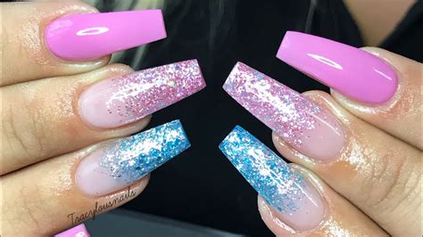 Pink And Blue Nails With Glitter / You can add yellow to the team and paint you each nail with a ...