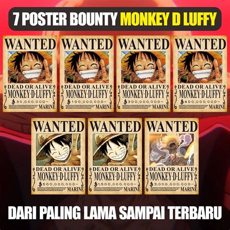 Jual Wanted Poster Bounty Monkey D Luffy Dari Pertama Sampai Sekarang