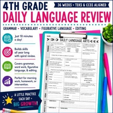 Language Worksheets For 4th Grade Daily Practice