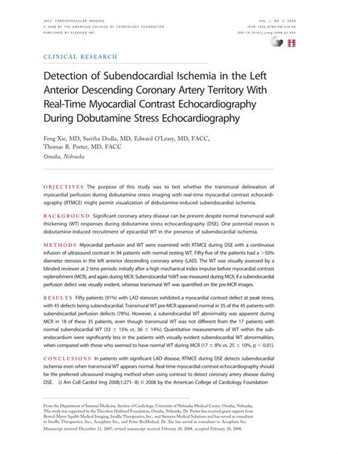 Pdf Detection Of Subendocardial Ischemia In The Left Anterior