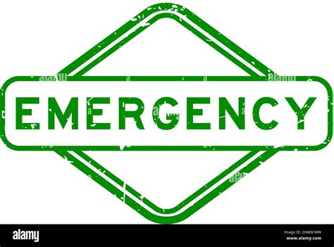 Grunge Green Emergency Word Rubber Square Seal Stamp On White