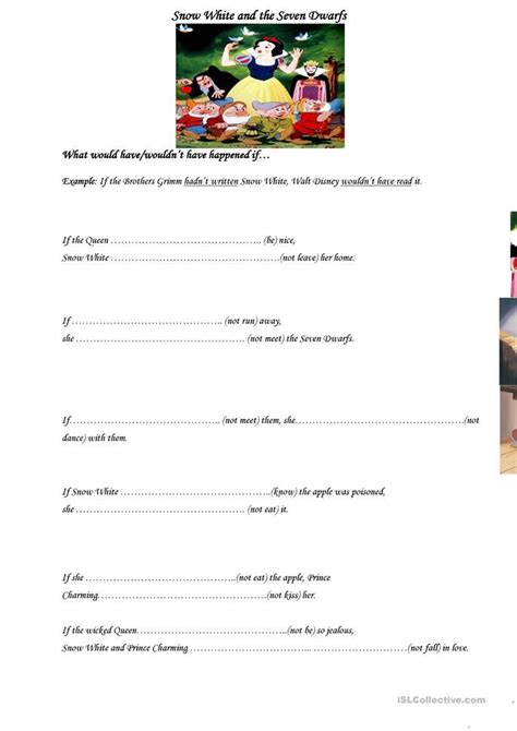 An Image Of Snow White And The Seven Dwarfs Worksheet With Pictures On It