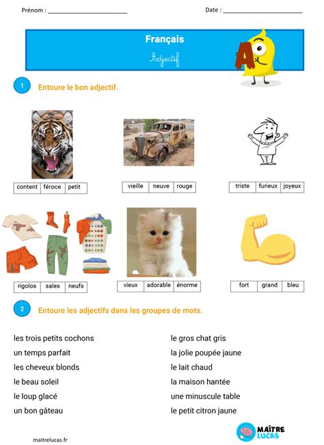 Fiches Exercices Adjectif S Entrainer Les Identifier Pour Cp Ce