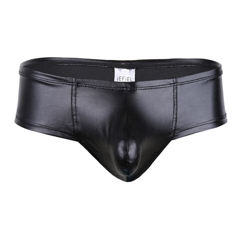 Buy IEFiEL Men S Wet Look Faux Leather Bulge Pouch Bikini Briefs Thong