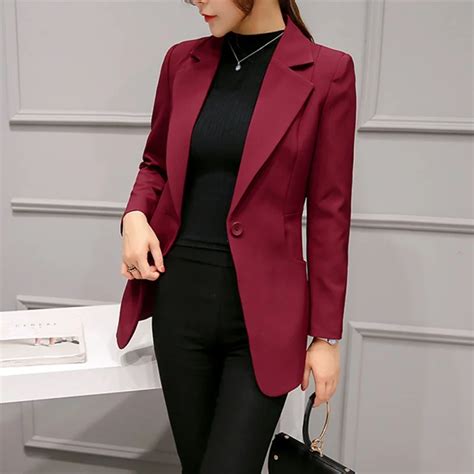 Spring Autumn Fashion Single Button Long Sleeve Blazer Office Lady Formal Blazers Solid Women