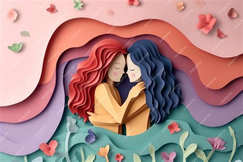 Premium Photo Lesbian Couple Hugging Each Other Illustration In Paper